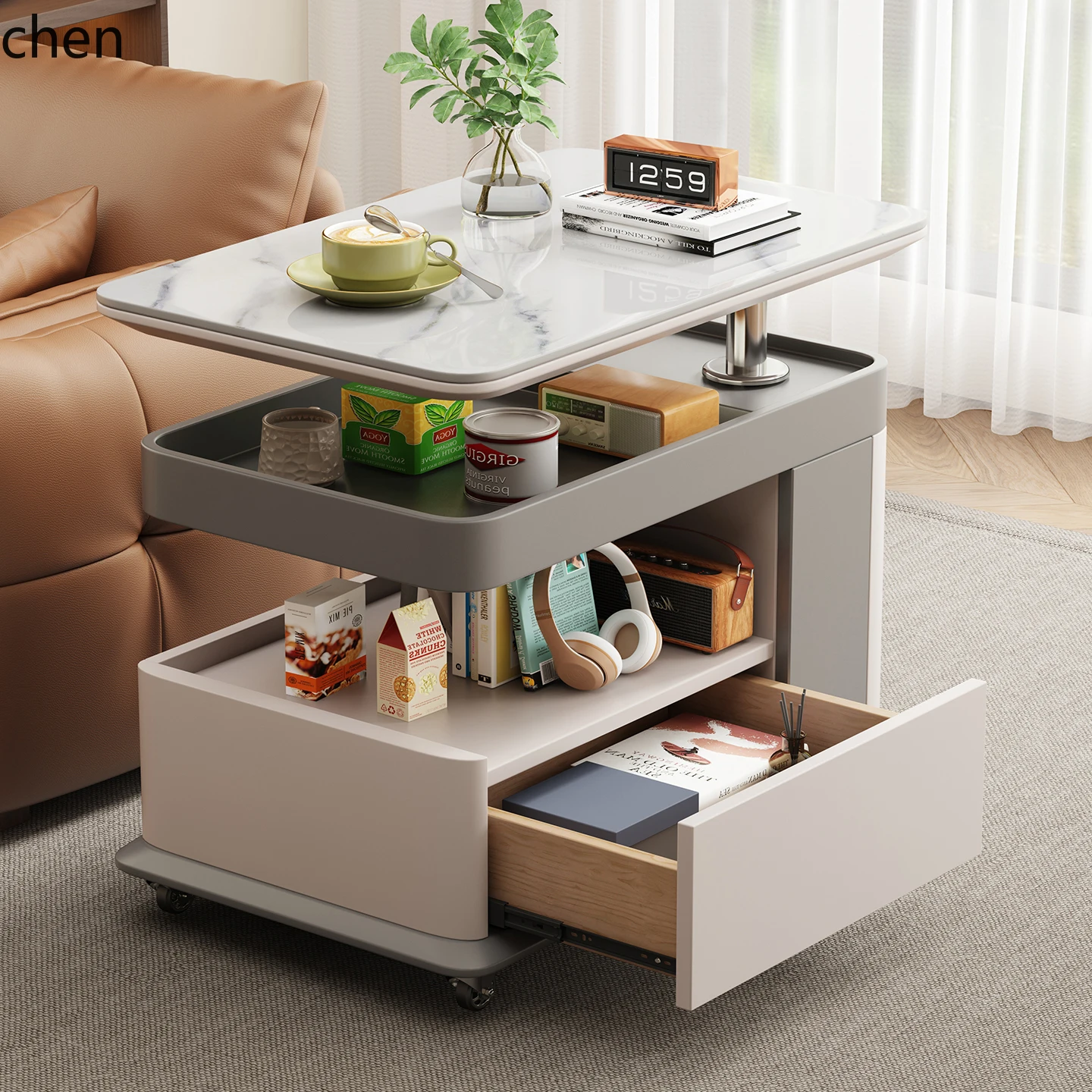 

LXC sofa side side side cabinet mobile coffee table trolley corner drawer locker