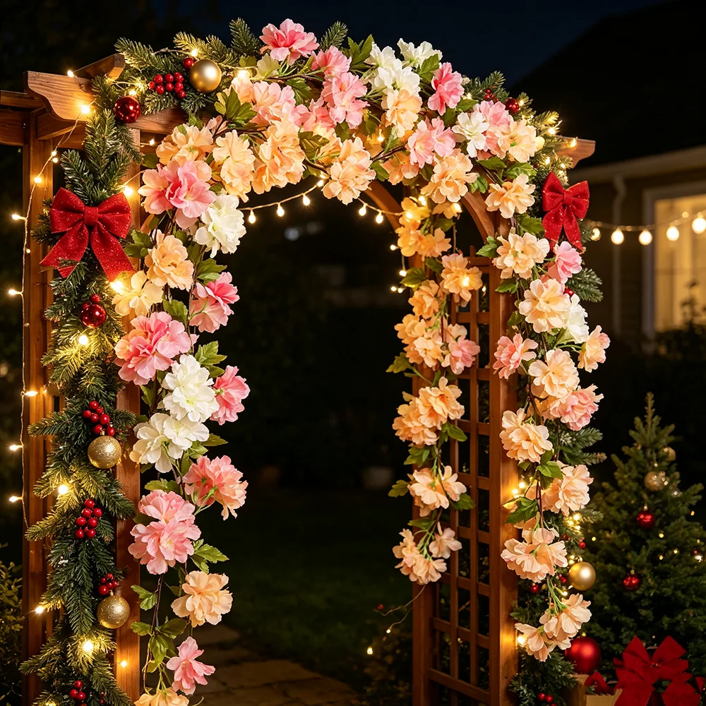 5 Stück Künstliche Kirschblüten-Ranken, Künstliche Hängende Kirschblüten-Pflanzen für Heim, Garten, Wand, Zaun, Hochzeitsdekoration – Detail 2