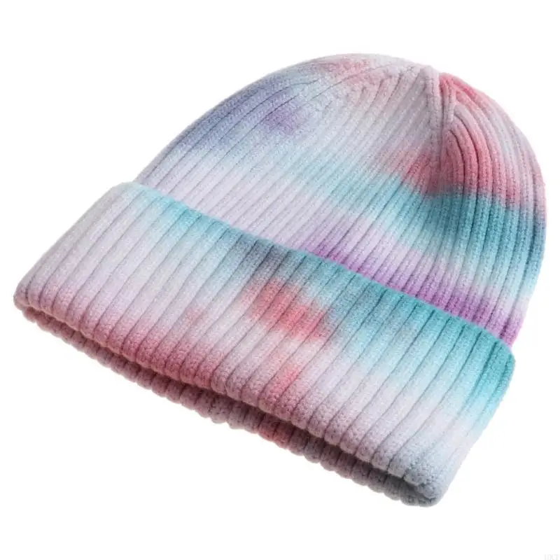 Winter Warm Ribbed Knit Hat Gradient Tie-Dye Hip Hop Cuffed Skull Cap