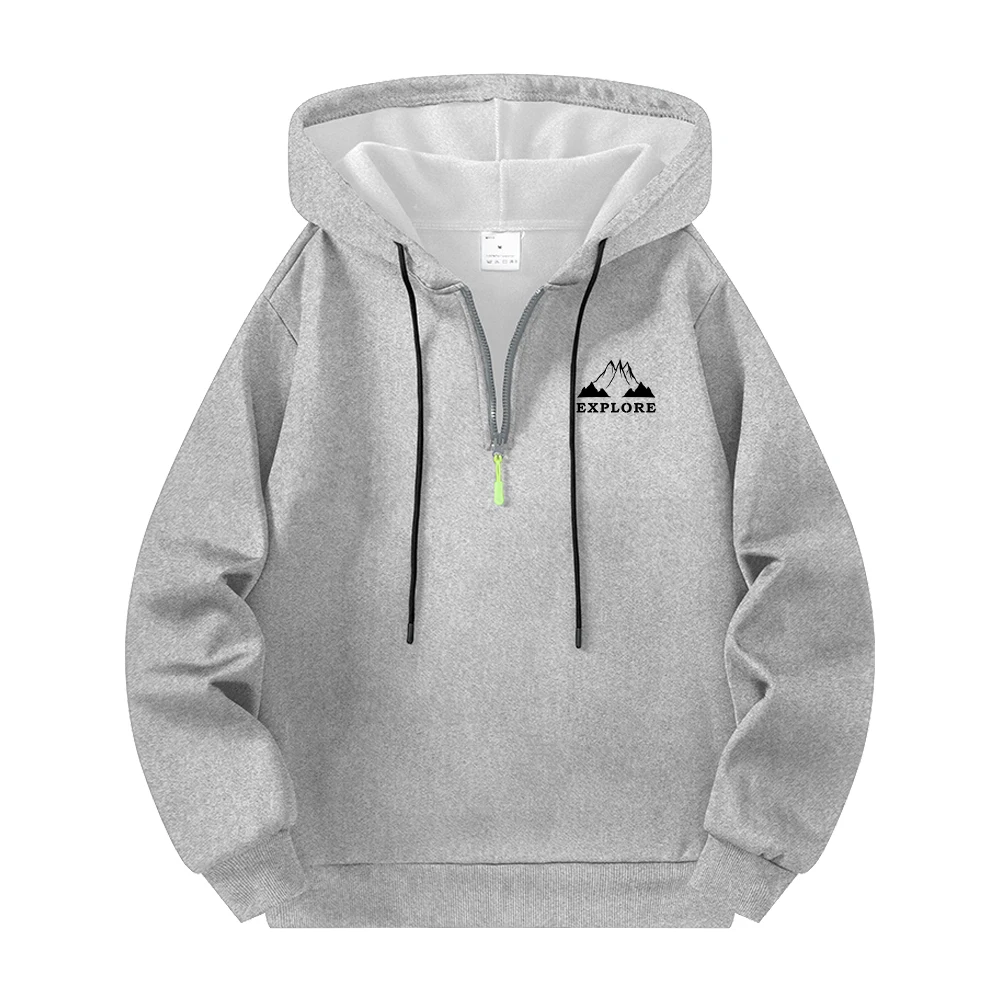 Men's Minimalist Mountain Print Half Zip Hoodies Casual Warm Pullover For Streetwear Commute And Fitness For Spring And Autumn