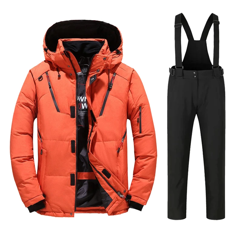 New Winter Thermal Ski Suit Men\'s Windproof Skiing Down Jacket and Bibs Pants Set Male Snow Costume Snowboard Wear Overalls