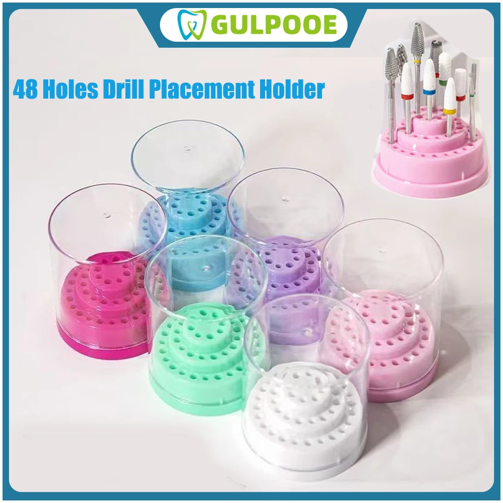 GULPOOE 1 Pc Dental Bur Box 48 Holes Drill Placement Holder Dental Diamond Burs Block Holders Disinfection Box Dentistry Tools