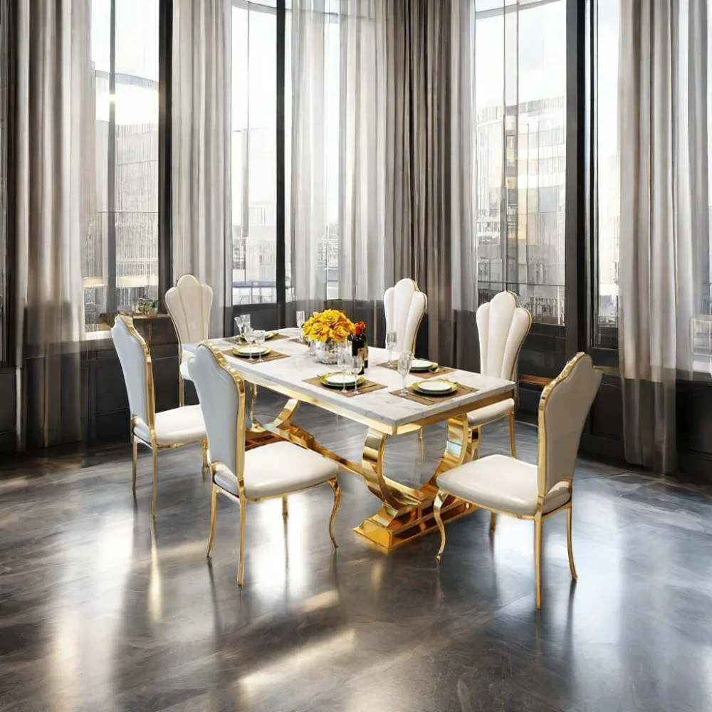 أطقم غرفة طعام فاخرة من الفولاذ المقاوم للصدأ لعام 2022، طاولة طعام حديثة مكونة من 6 كراسي للمطبخ وطاولة طعام للفنادق على طراز المطاعم #3