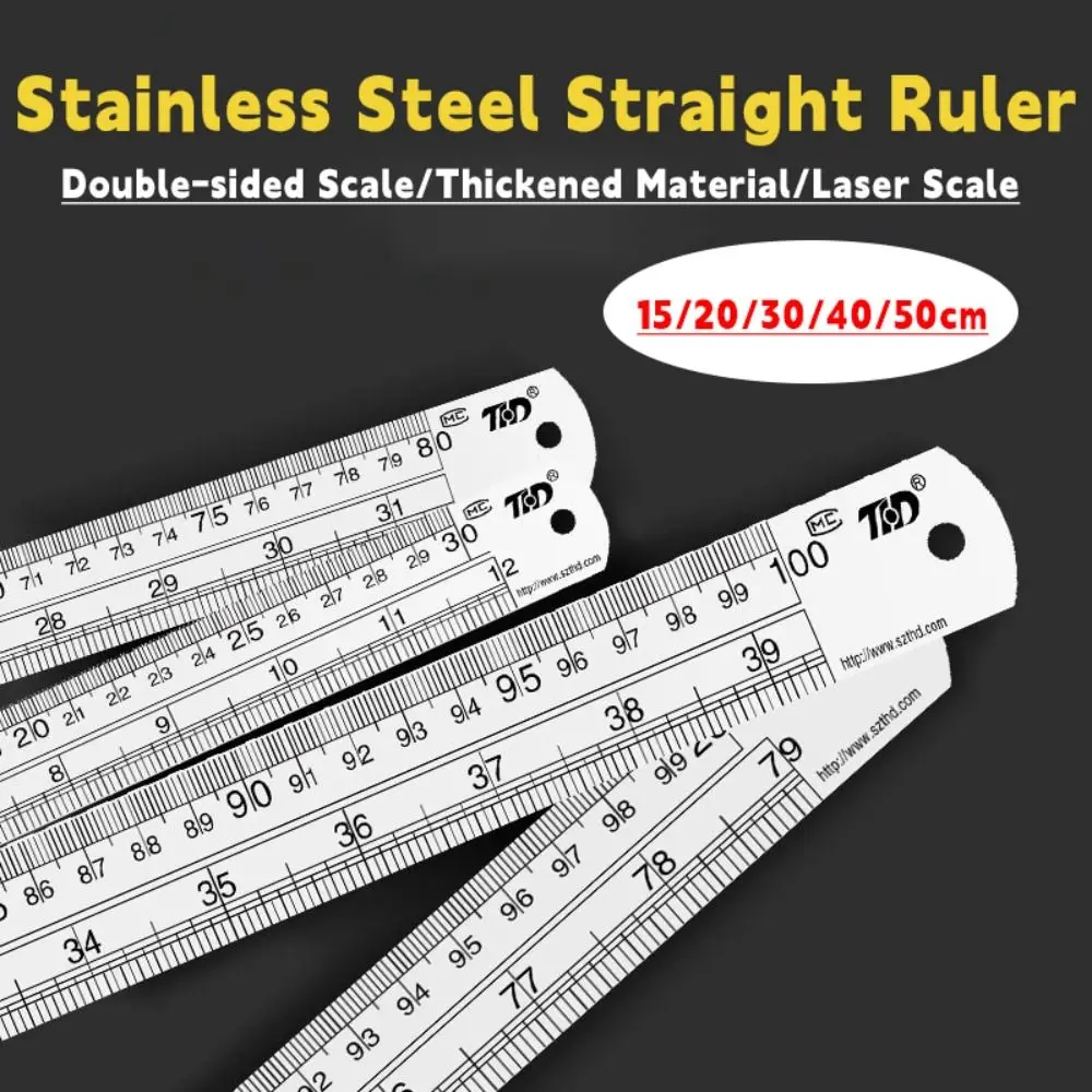 

15/20/30/40/50cm Stainless Steel Ruler Stainless Steel Thickening Straight Ruler Double Side Scale Engineer Grade Drawing Ruler