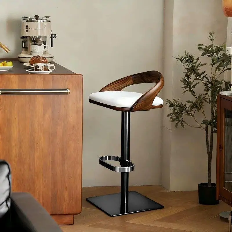 Italian minimalist bar chair household liftable rotating solid wood island chair small apartment high stool