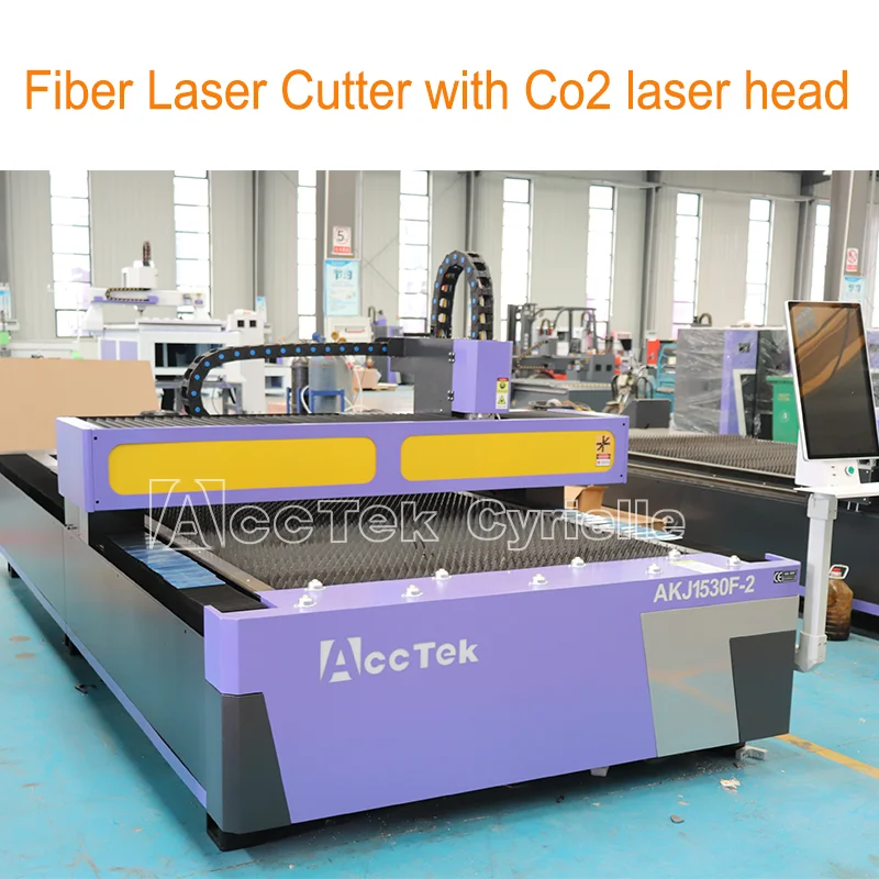 AccTek Laser Double head fiber laser and Co2 laser cutting machine for metal and non metal