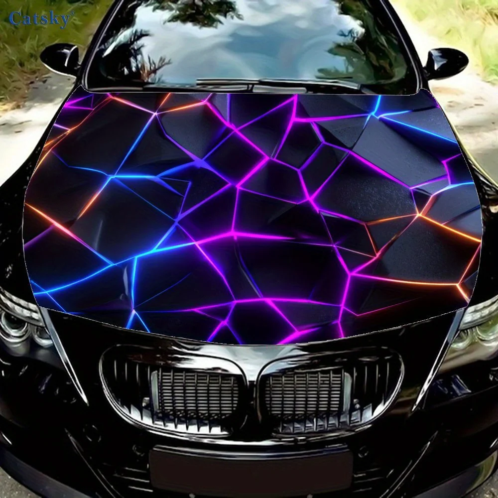 

Neon Crackle Car Vinyl Wrap, PVC Waterproof Car Hood Sticker, Self-Adhesive Scratch-Resistant Stickers for Engine Cover, Car Dec