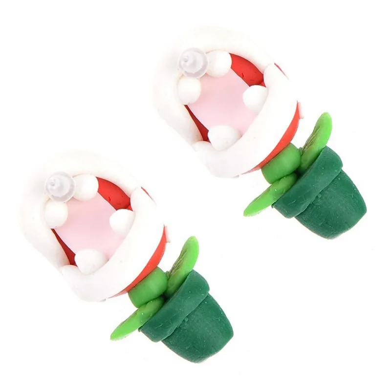 Super Mario Bros Stud Earrings Anime Chomper Fashion Jewelry Women Cosplay Ear Clip Earrings Party Dress Up Accessories Gifts