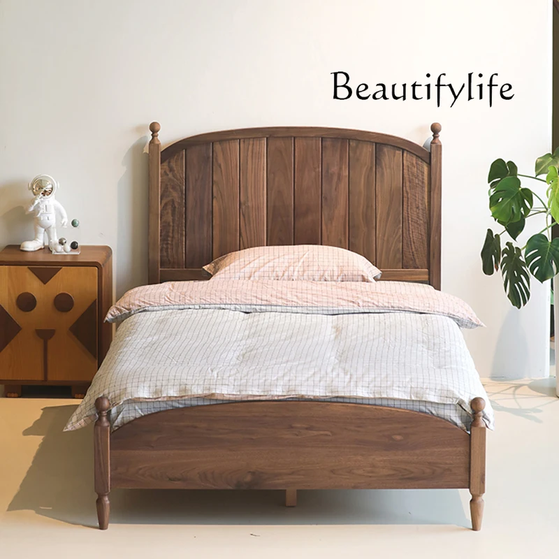 High-end retro solid wood bed Full solid wood double  Single bed Medieval bed