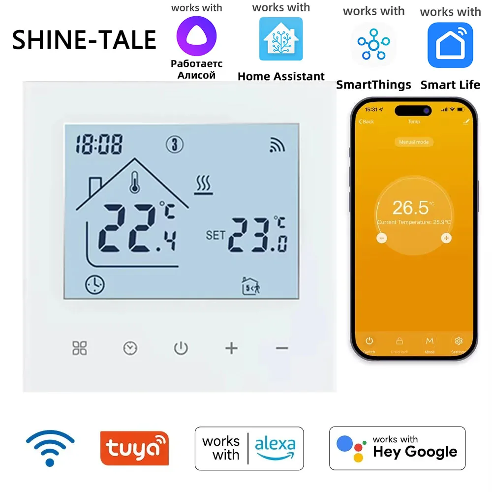 WiFi Temperature Controller Actuators Floor Electric Heating System Smart Tuya Thermostat Touchscreen Voice Control Alexa Google