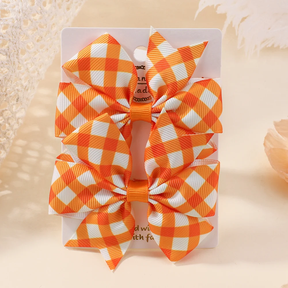 

2 шт., заколки для волос с бантом на День Благодарения для маленьких девочек, лента с принтом тыквы и бантом, заколки для волос, заколка, детские головные уборы, аксессуары для волос