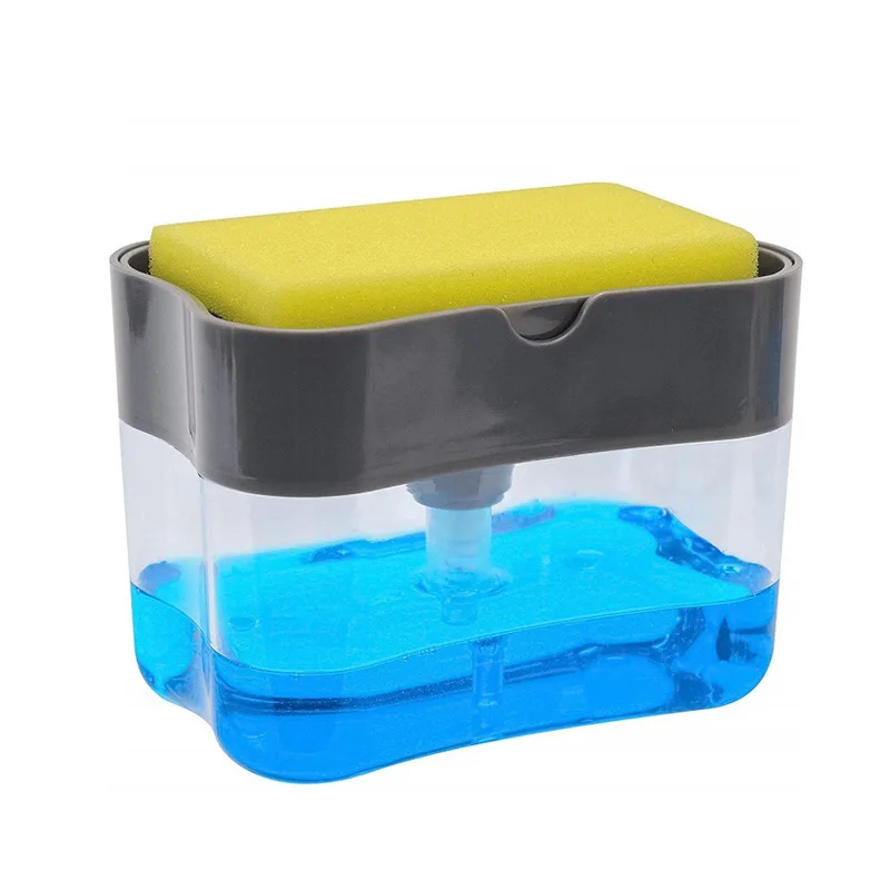 Household Kitchen 2 In 1 Pressing Soap Liquid Box, Easy To Replenish, Durable, For Sponge, Dish Cloth, Pot Brush, Black Grey view 6