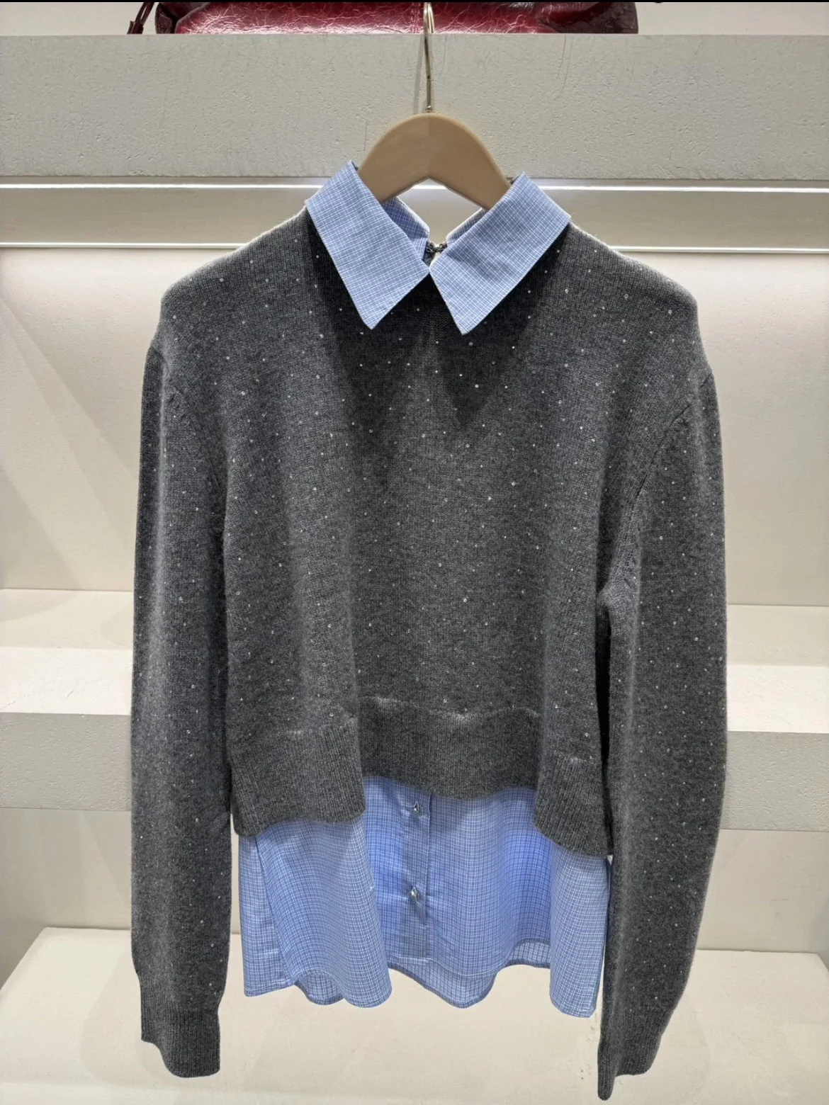 

Heidd Early Spring 2026 Striped irt Patchwork Hotfix Rhinestone ey Knitted Sweater Casual Sle Polyester Fiber Long Sve