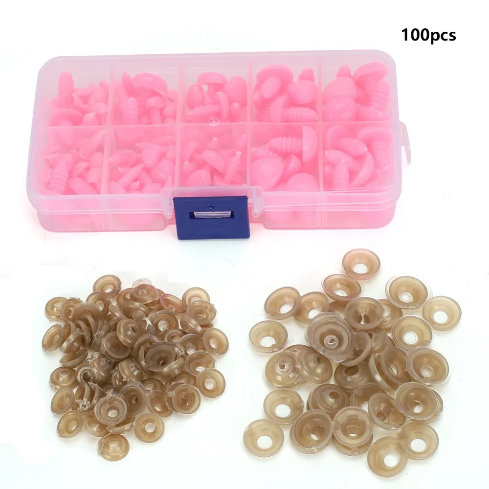 

100pcs Black Plastic Safety Noses Pink 5 Sizes DIY Doll Nose With Washers Triangle Nose Craft Noses Puppet Making