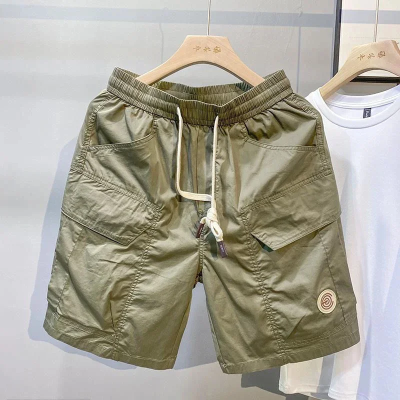 Men's Cargo Shorts Casual Loose Urban Pocket Mid Waist Drawstring Solid Shorts Fashion England Style For Seasons Casual Shorts