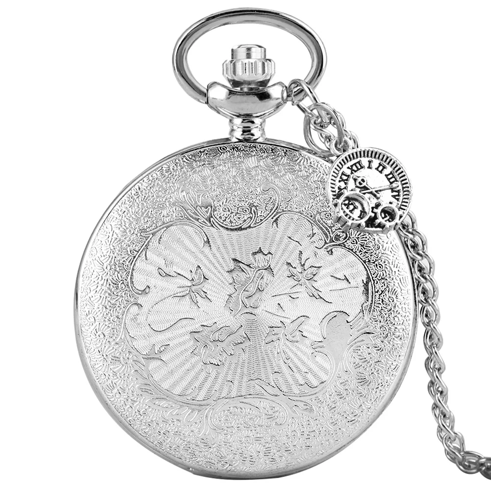 Luxury Silver Men's Pocket Watch Numeral Dial Slim Chain with Gear Roman Tag High Quality Pendant Clock Precious Souvenir Gift