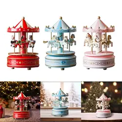 Christmas Wooden Carousel Music Box Children's Music Box Creative Toys Xmas Showpiece for New Year Birthday Gift Decoration