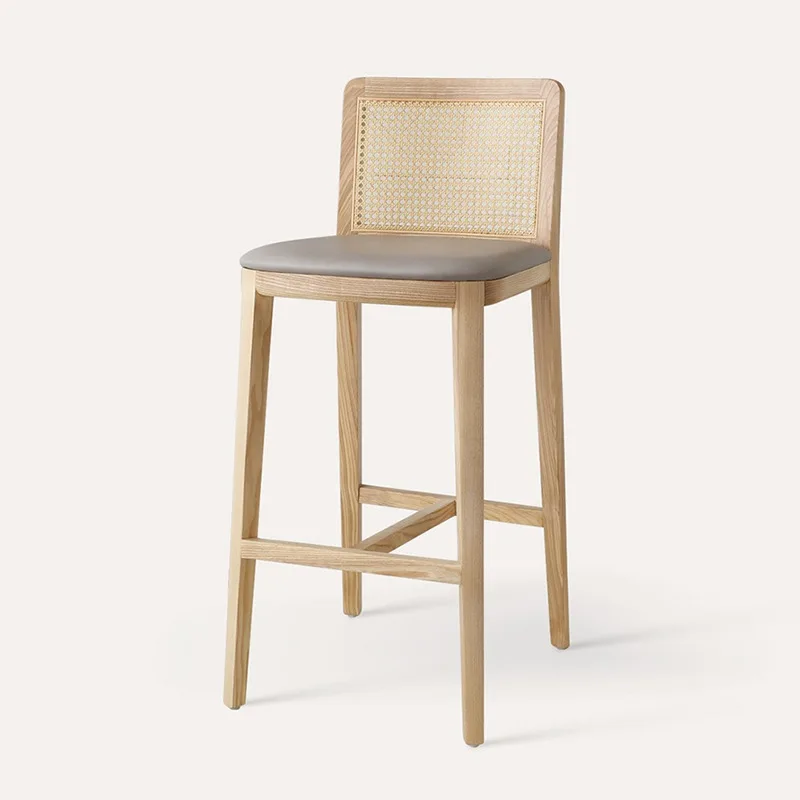 Schmiedeeiserner Empfangs-Barstuhl, leichter, luxuriöser Hochstuhl mit Rückenlehne aus Leder