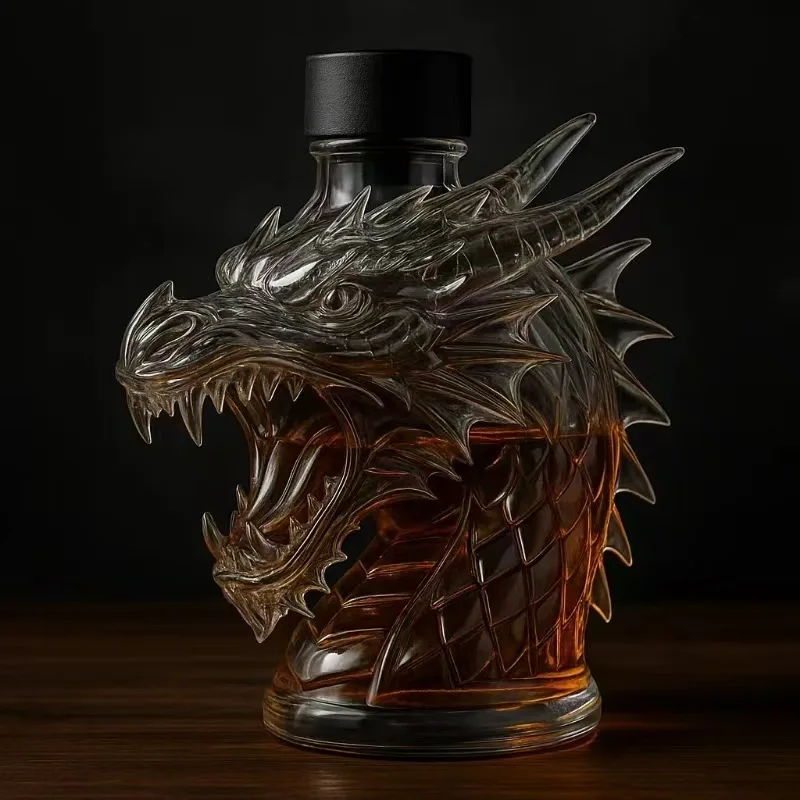 

New Whiskey Bottle Creative Dragon Transparent Glass Red Wine Storage Container 350ml Bar Home Restaurant Decoration Display
