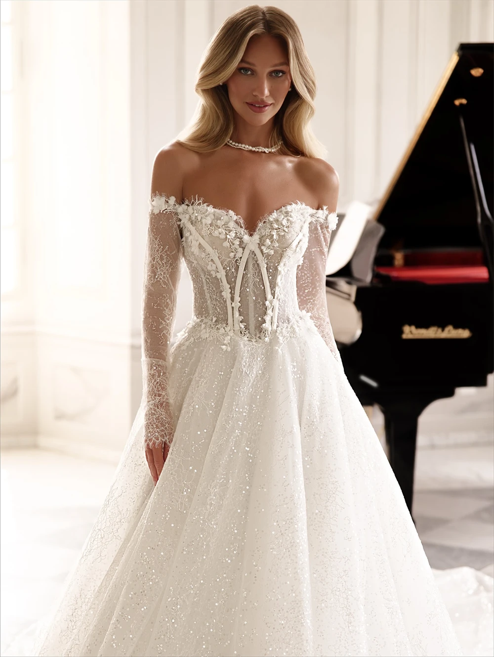 

Customized Soft White Organza Wedding Dress Formal Sweetheart Long Sleeves Bridal Gowns Soft A-Line Chapel Train Robe de mariée