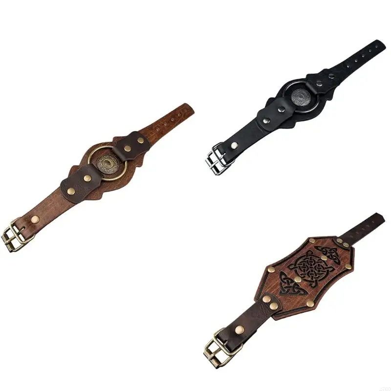 

270D Vikinges Bracelet Medieval Leather Cuff Wristband for Larp Halloween Cosplay
