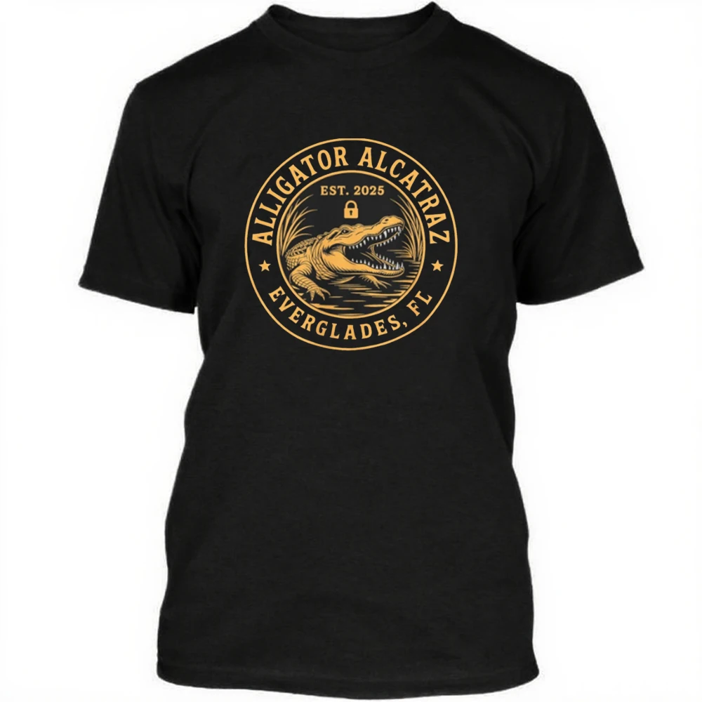 

Alligator Alcatraz Florida Everglades T-Shirt Male Shirts Great for Running and Weekend Man Clothes Apparel Novelty Cool Tops