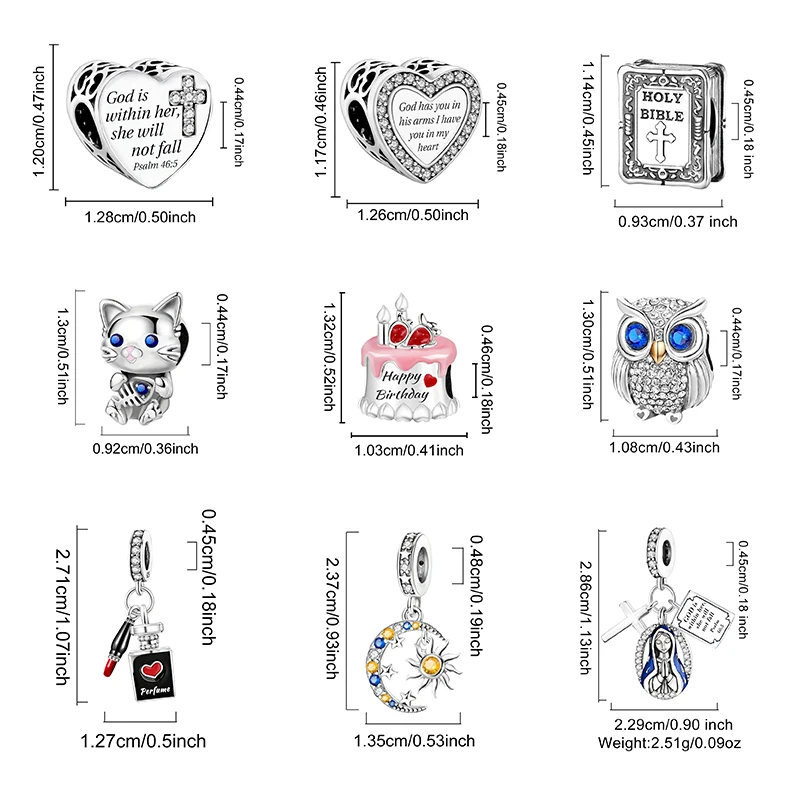 925 Sterling Silver Sunflower Animal Love Heart Cake Diy Charms Beads Fit Make of Bracelets Necklace Fashion Jewelry Gift