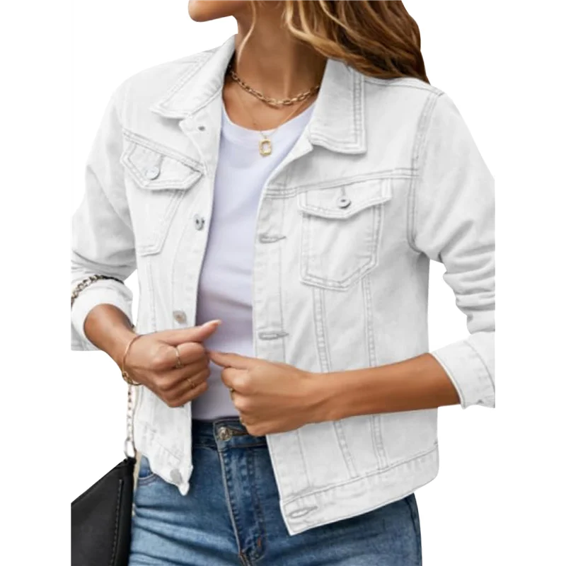 

ABRT-Jean Jackets For Women Basic Long Sleeve Button Down Denim Jacket Cropped Fashion Jean Jacket