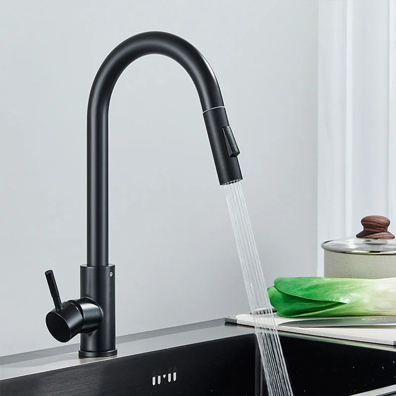 Kitchen Sink Faucet Black Stainless steel Faucet Two Function Single Handle Pull Out Mixer Hot and Cold Water Taps