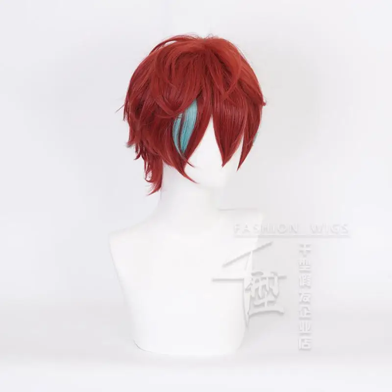 Anime Hypnose Mic Doppo Kannonzaka Cosplay Pruik Rood En Groen Mix Haar Korte Hittebestendige Synthetische Halloween Party Rekwisieten