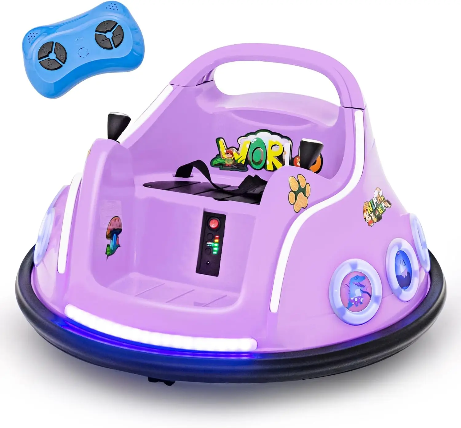 12V Toddler Bumper Car Battery Powered Baby Ride Dual Joysticks Flashing Light Music Electric Vehicle Remote Control Purple Gift