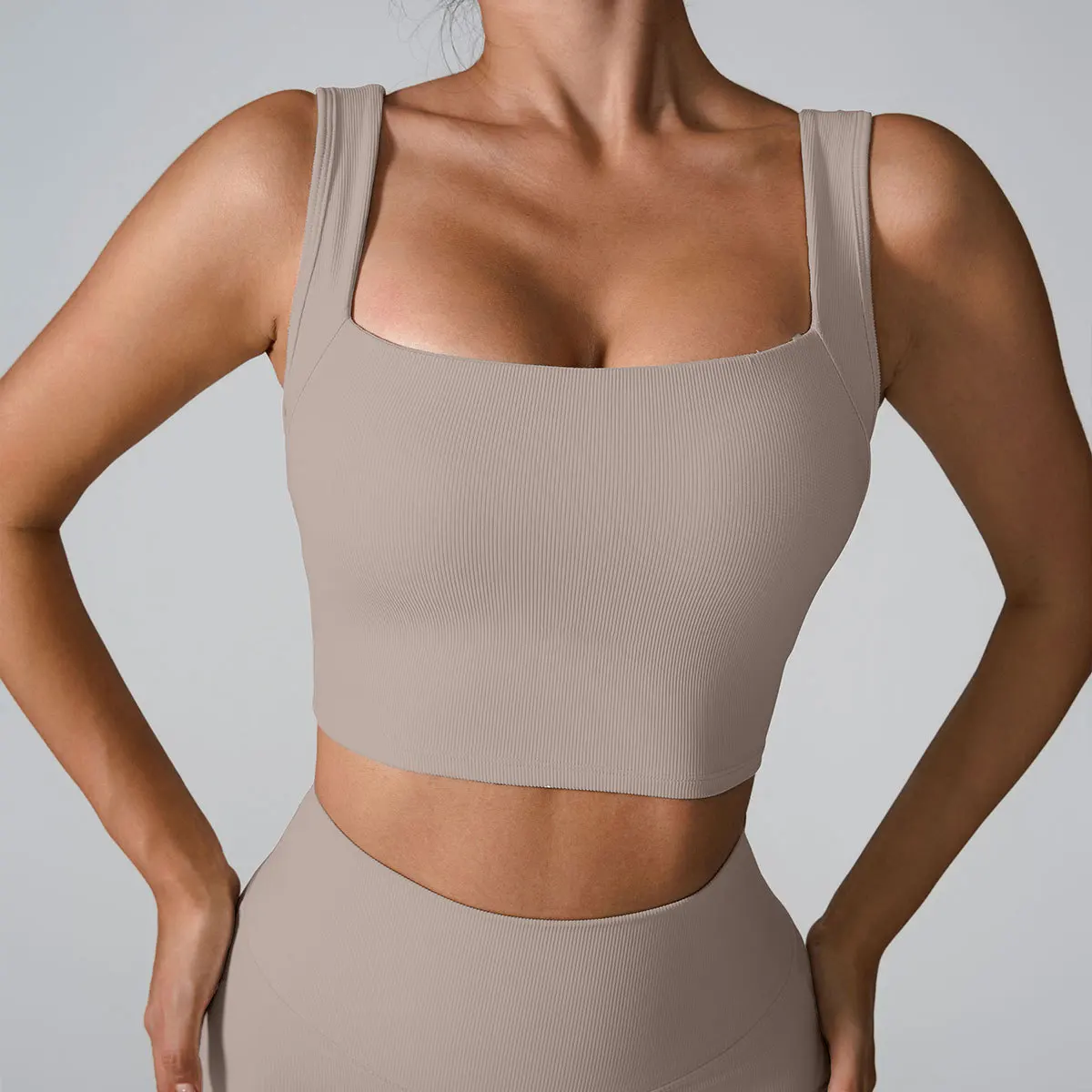 New Women Solid Square Neck Ribbed Tank Top Women’s Summer Basic Elastic Sleeveless Crop Tops Fitness Yoga Bra Workout Clothes