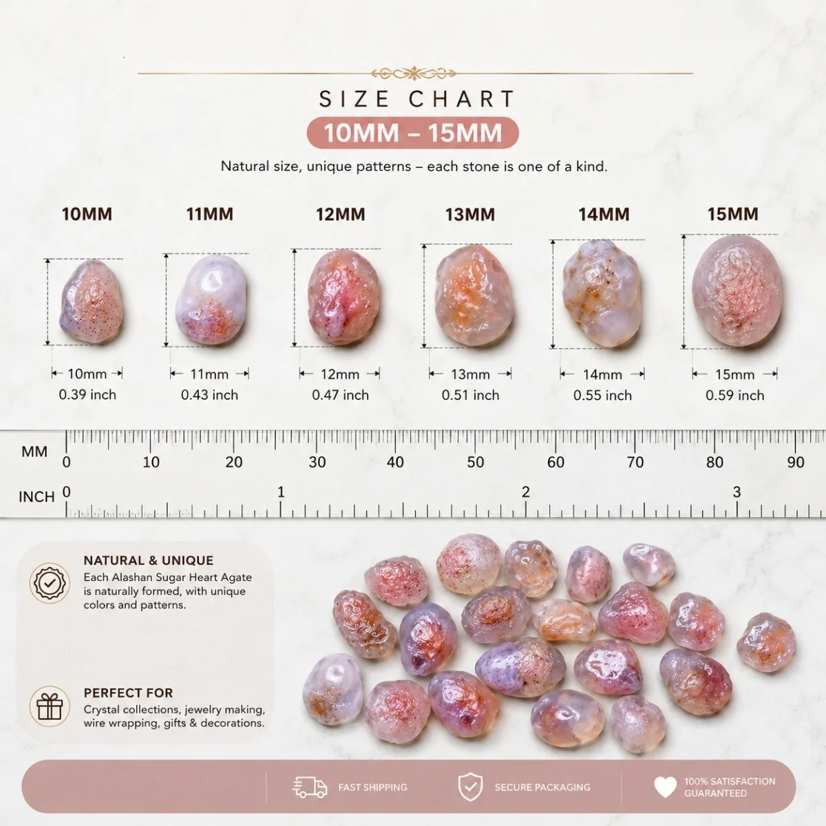 Desk Decor Translucent Beauty Candy Agate,Glass Vial Set, 10-15mm Natural, River Stone Collection.Candy Agate