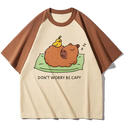 Capybara 소녀 귀여운 클래식 사이키델릭 그래픽 대학 티셔츠, 펑크 팝 문화 통기성 레트로 미학