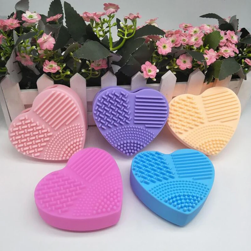 Heart Shape Makeup Brush Cleaner Glove Mat Silicone Cosmetic Brushes Cleaning Scrubber Board Brush Washing Pad, 5 Colors