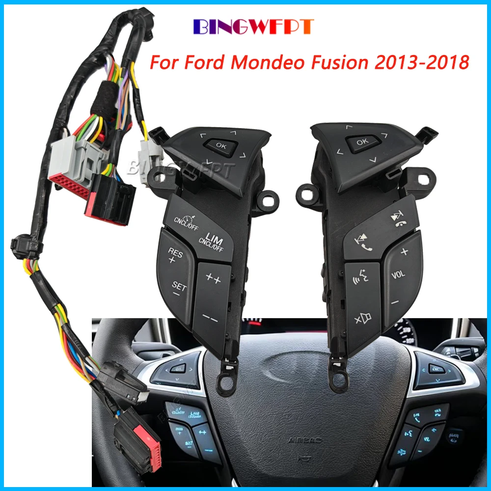 For Ford Mondeo Fusion 2013 - 2018 With Blue Backlight  Left Right&Wire High Configuration Premier Quality Steering Wheel Button