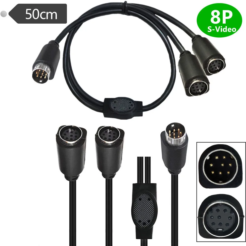 50cm Mini DIN 8-Pin Splitter Y Adapter Cable,mini Din 8 Core Audio/video Cable, S-video Set-top Box Cable 0.5m