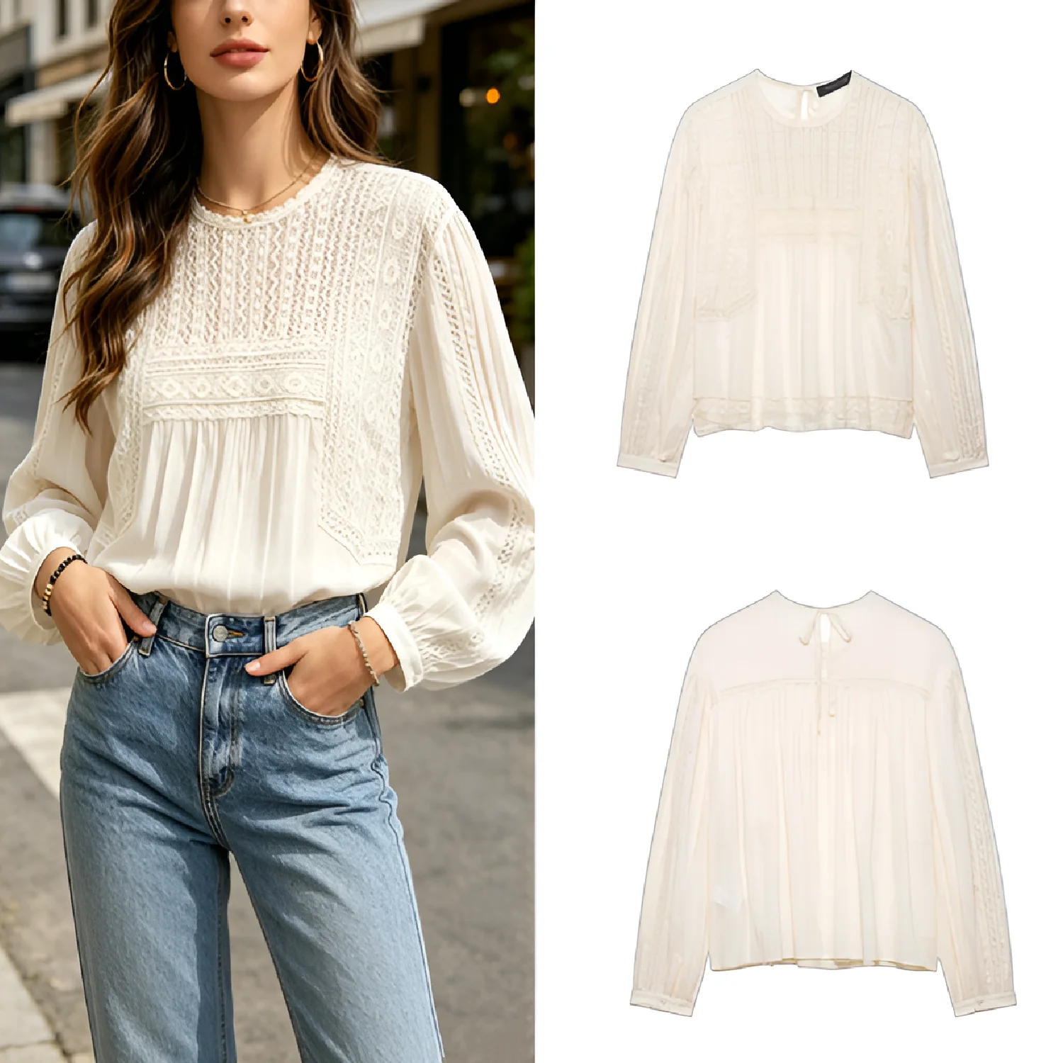 

2026 Elegant Embroidered Shirt Women Loose Fit Long Sleeve Office Wear Female Commute Fashionable European Style Blouse