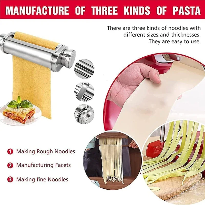 Pasta Maker for KitchenAid Pasta Roller Spaghetti Cutter Fettuccine Cutter  Adjustable Stainless Noodle Mixer Kitchen Attachment