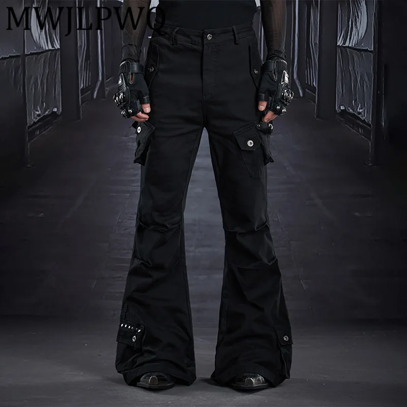 

MWJLPWQ Men's Multi-Pocket Slightly Stretch Versatile Flared Pants For Men And Women High Street Slim Fit Casual Trousers 12846