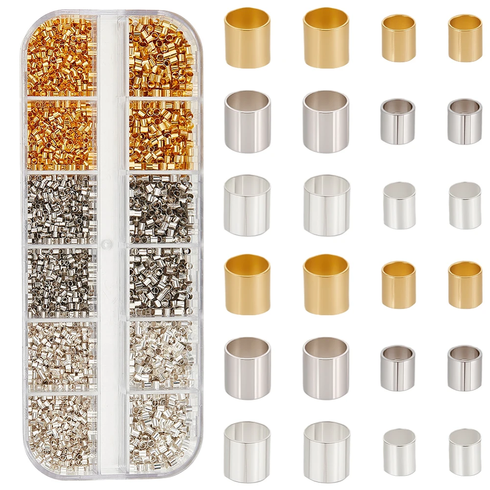 1 Box 4500PCS Tube Crimping Beads Brass Metal Silver Platinum Gold Column Cylinder End Crimp Spacer Loose Connectors Bead Bulk
