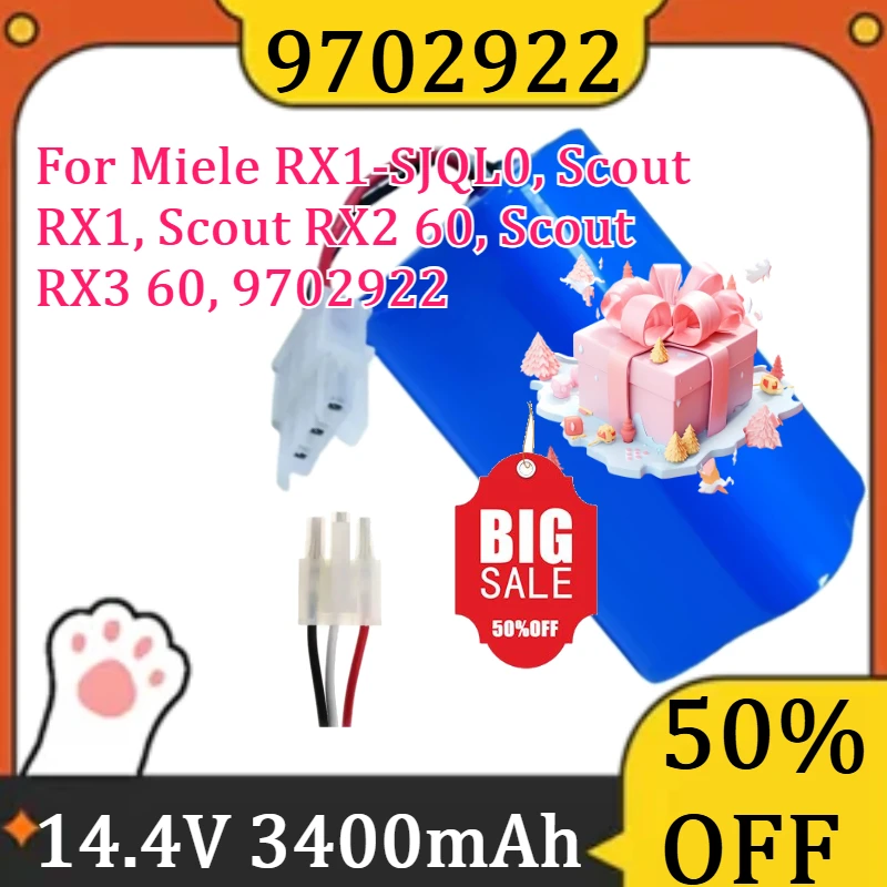 

For Miele RX1-SJQL0, Scout RX1, Scout RX2 60, Scout RX3 60, 9702922 14.4V 3400mAh New 9702922 High Quality Battery