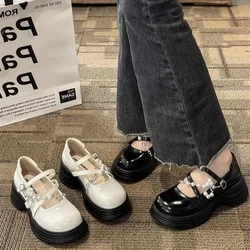 Thick Soled Mary Jane Shoes for Women  New Sweet Buckle Loafers Pearl Chain Round Toe Platform Dress Lolita Shoes Pumps