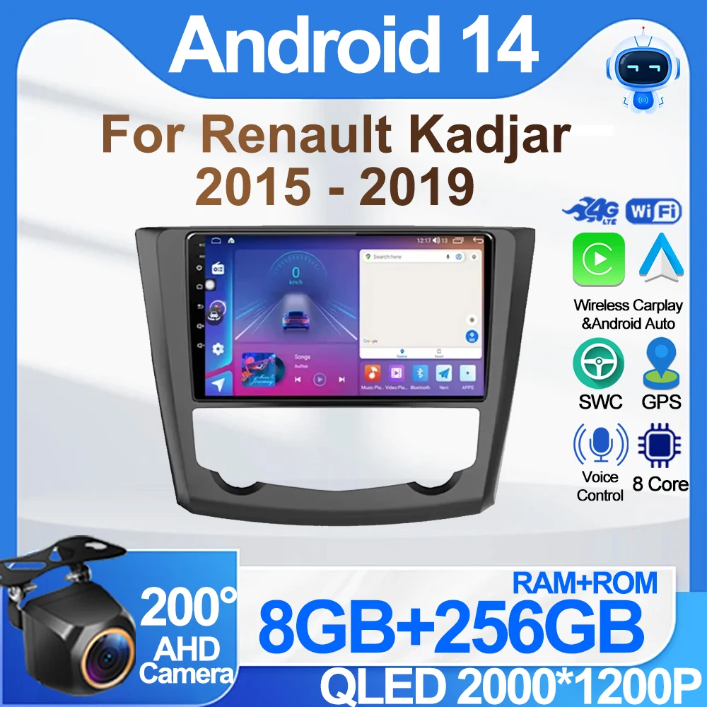 

Car Android For Renault Kadjar 2015 - 2019 Car Radio Player Wireless Android Auto Carplay GPS Navigation Touch Screen 8 Core DSP