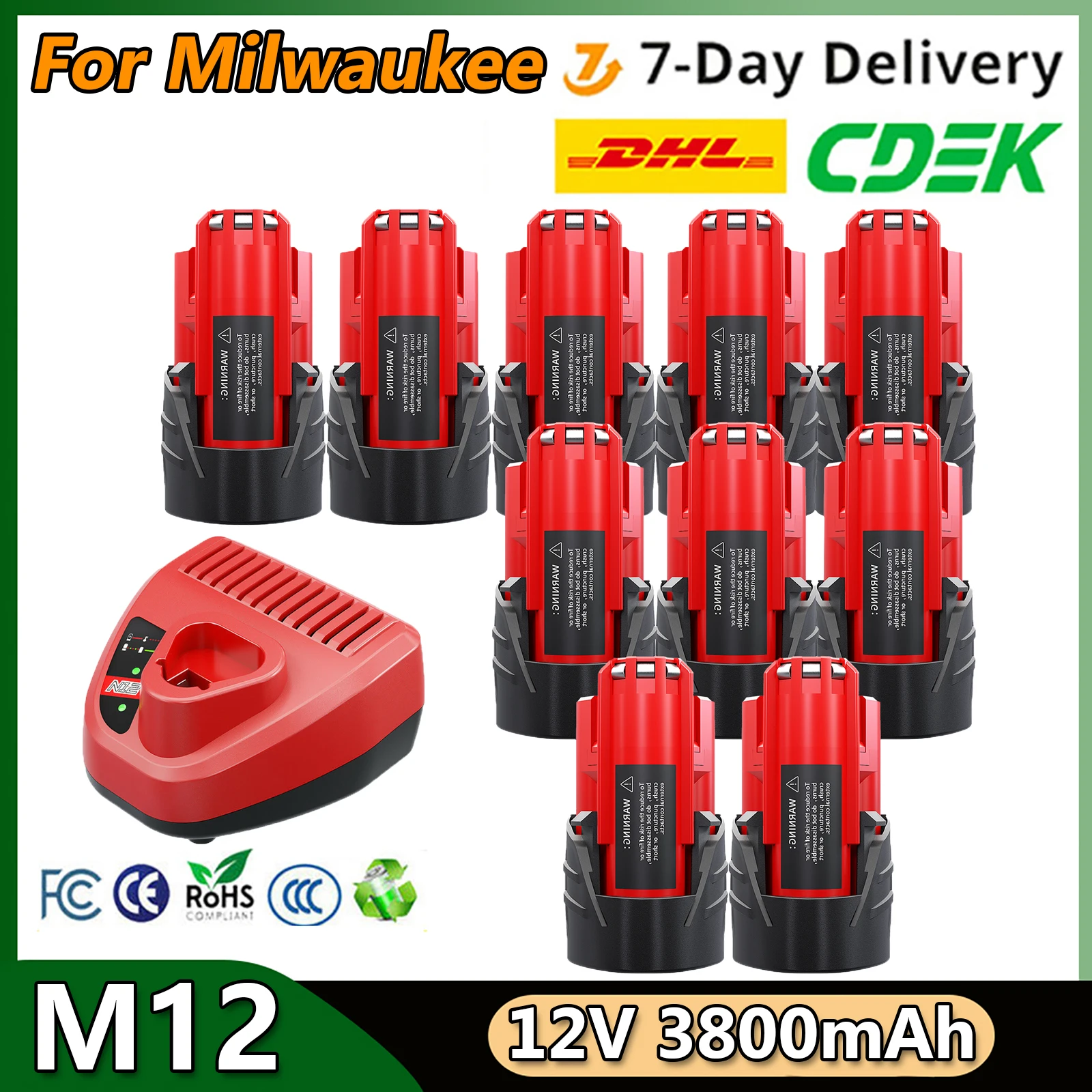 3.8Ah Battery For Milwaukee M12 Replacement Battery 3800mAh For 12V Cordless Tools 48-11-2402 48-11-2411 48-11-2401 MIL-12A-LI