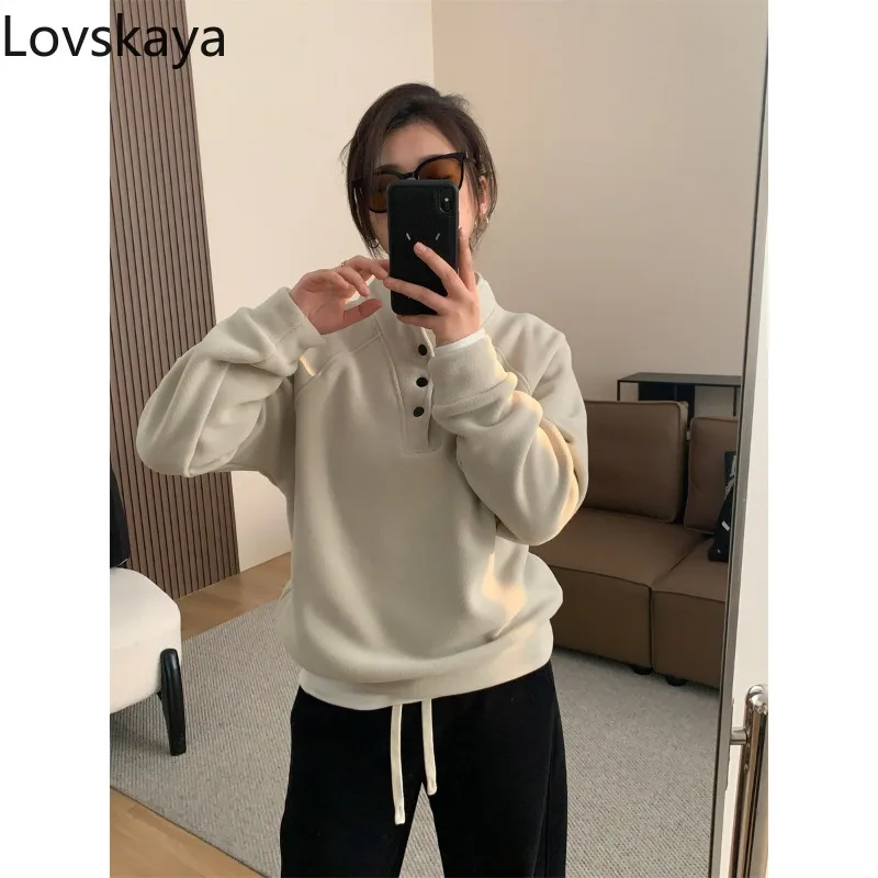 Retro plush and thickened double-sided standing collar pullover hoodie for women's winter warmth and casual top