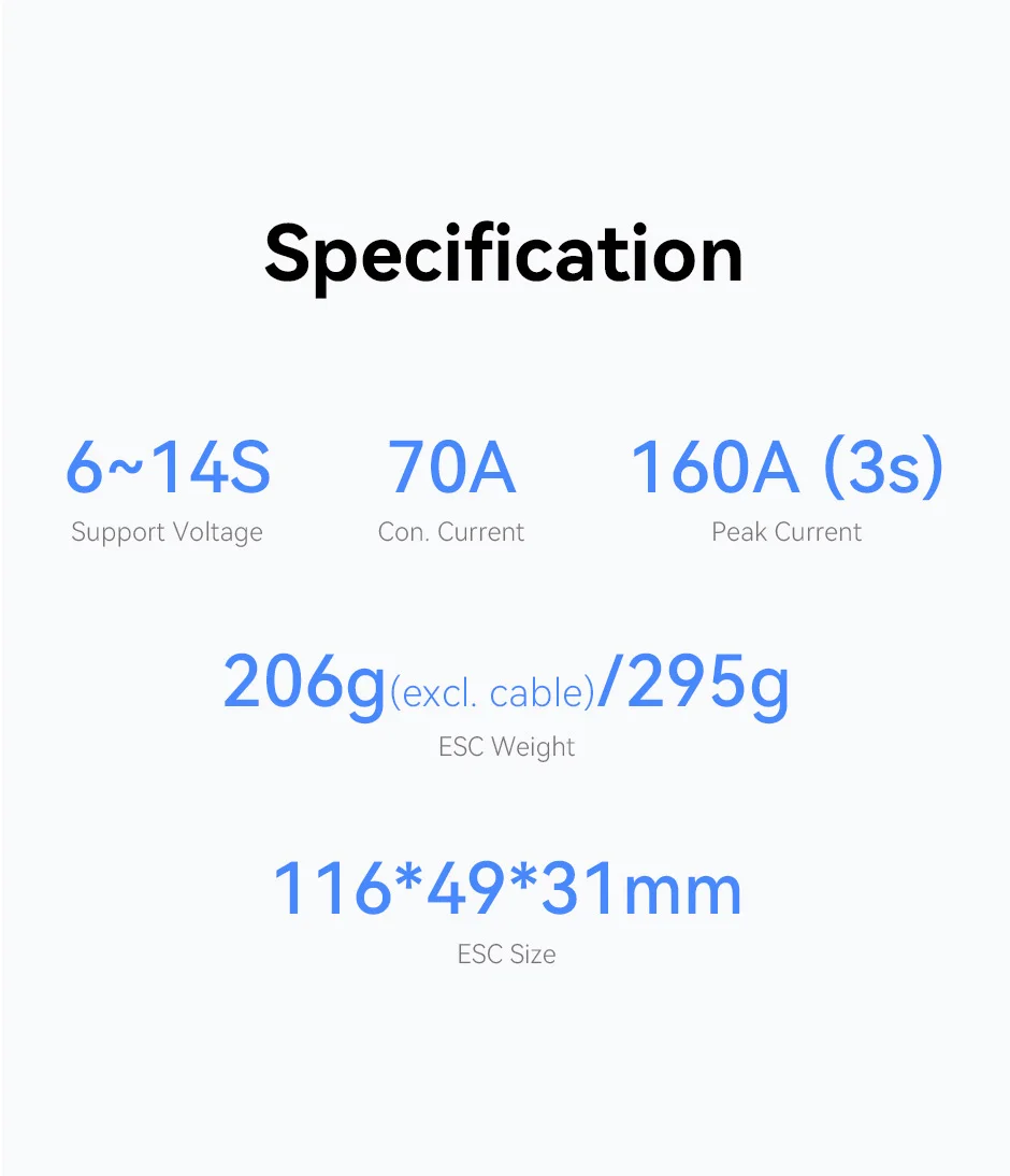 V150A 14S PWM CAN Protocol Brushless DC ESC 150A for UAV  70A Continuous 160A Peak