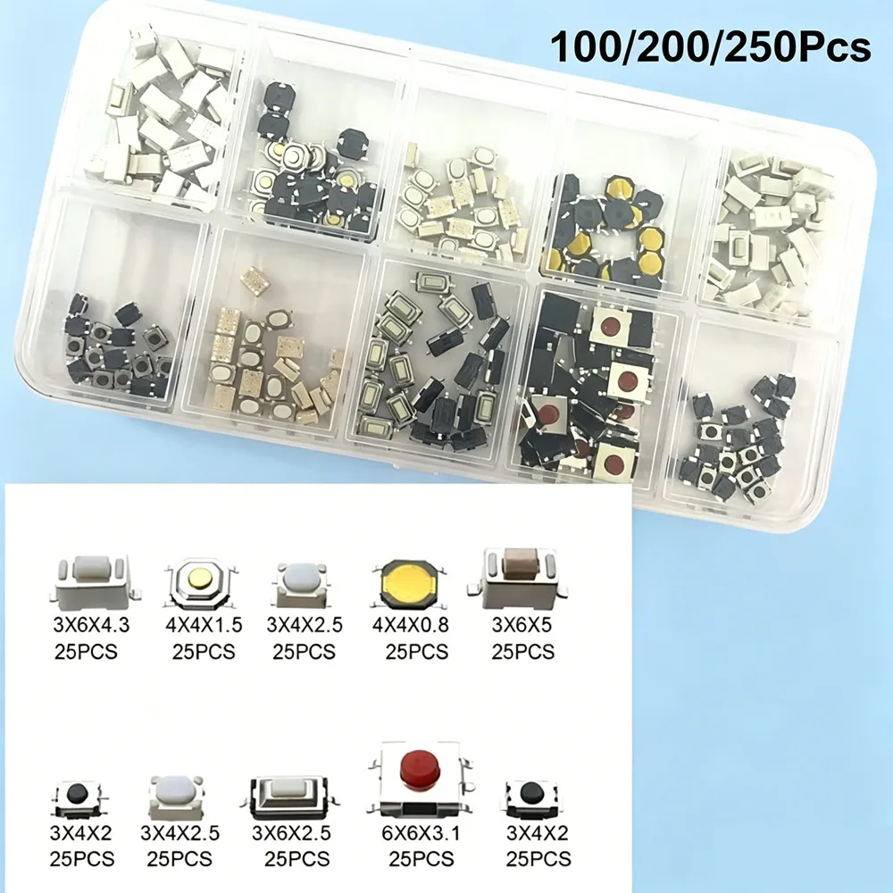 100/200/250Pcs Car Key Remote Control Button Microswitch Kit 10 Types Tactile Push Switches for Keys