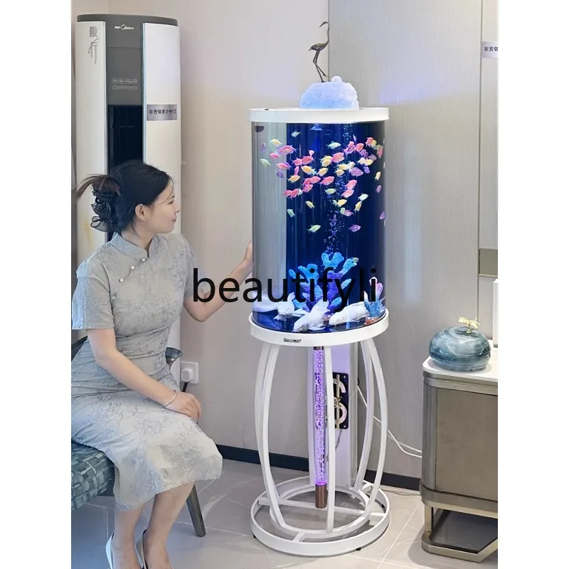 

cylindrical fish tank small living room ecological floor smart lazy acrylic aquarium free of water change