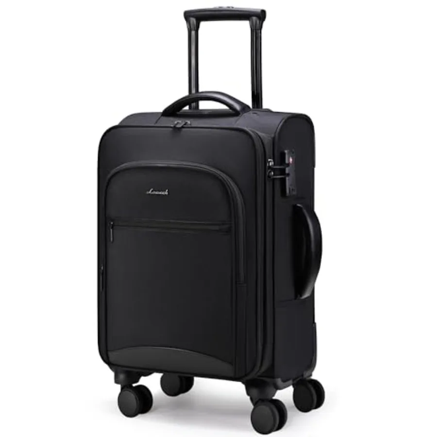 

20 Inch Lightweight Softside Carry On Luggage with Wheels for Air Travel Water-Resistant Spinner Suitcase in Black with TSA Loc